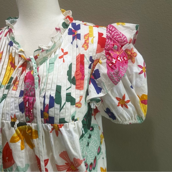 Floral Ruffle Sleeve Top Sincerely Ours Nora EUC Pretty Peacock - Picture 6 of 14